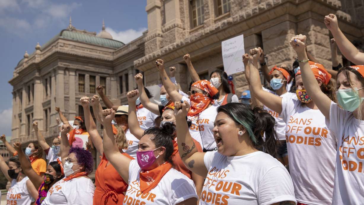 Women protest against the six-week abortion ban at the Capitol in Austin, Texas, on Sept. 1. A federal judge on Wednesday ordered Texas to suspend the most restrictive abortion law in the U.S., which since September has banned most abortions in the nation's second-most populous state.