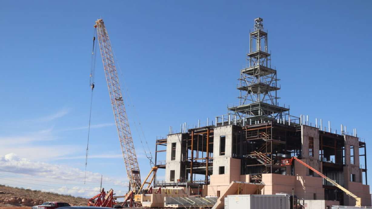 The Red Cliffs Utah Temple takes shape as construction continues in St. George Monday. The temple is anticipated to complete in mid- to late-2023.