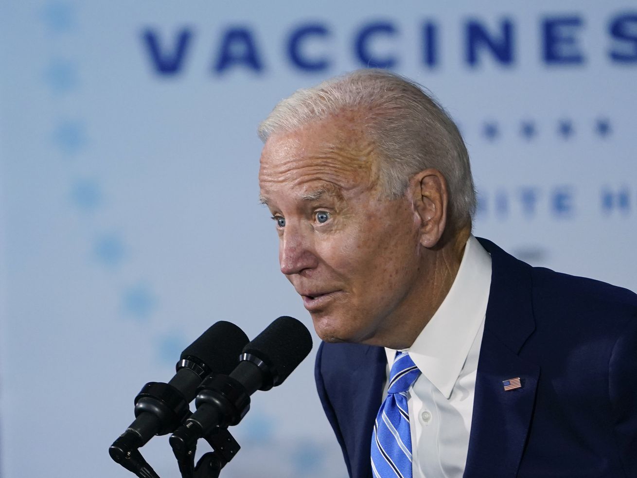 President Joe Biden speaks about COVID-19 vaccinations after touring a Clayco Corp. construction site for a Microsoft data
center in Elk Grove Village, Ill., on Thursday.
