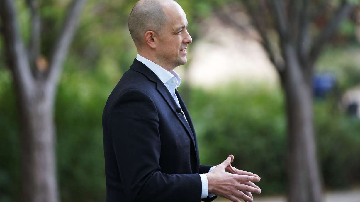 Evan McMullin talks about his campaign to challenge Mike Lee as an independent candidate for U.S. Senate in Salt Lake City on Tuesday.