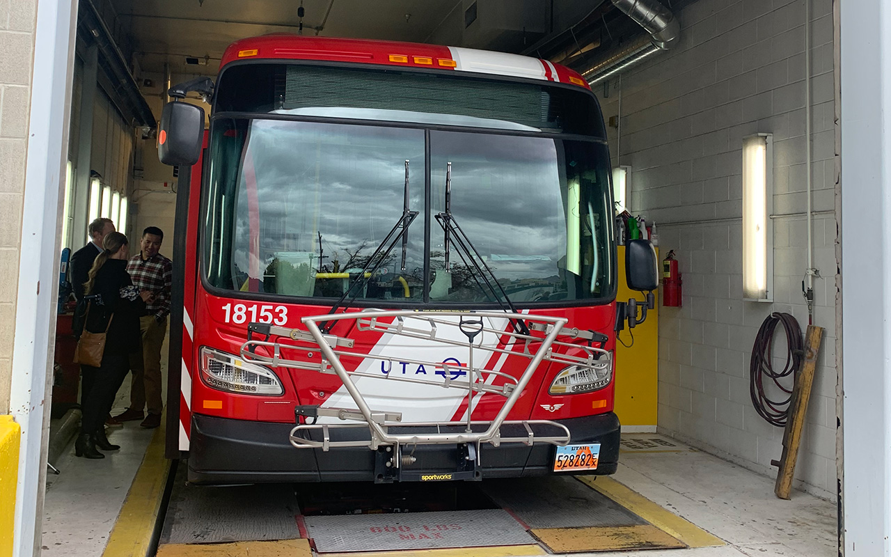 Air quality monitors are installed on top of a Utah Transit Authority electric bus on Friday, to get air quality readings from more locations in Salt Lake County.