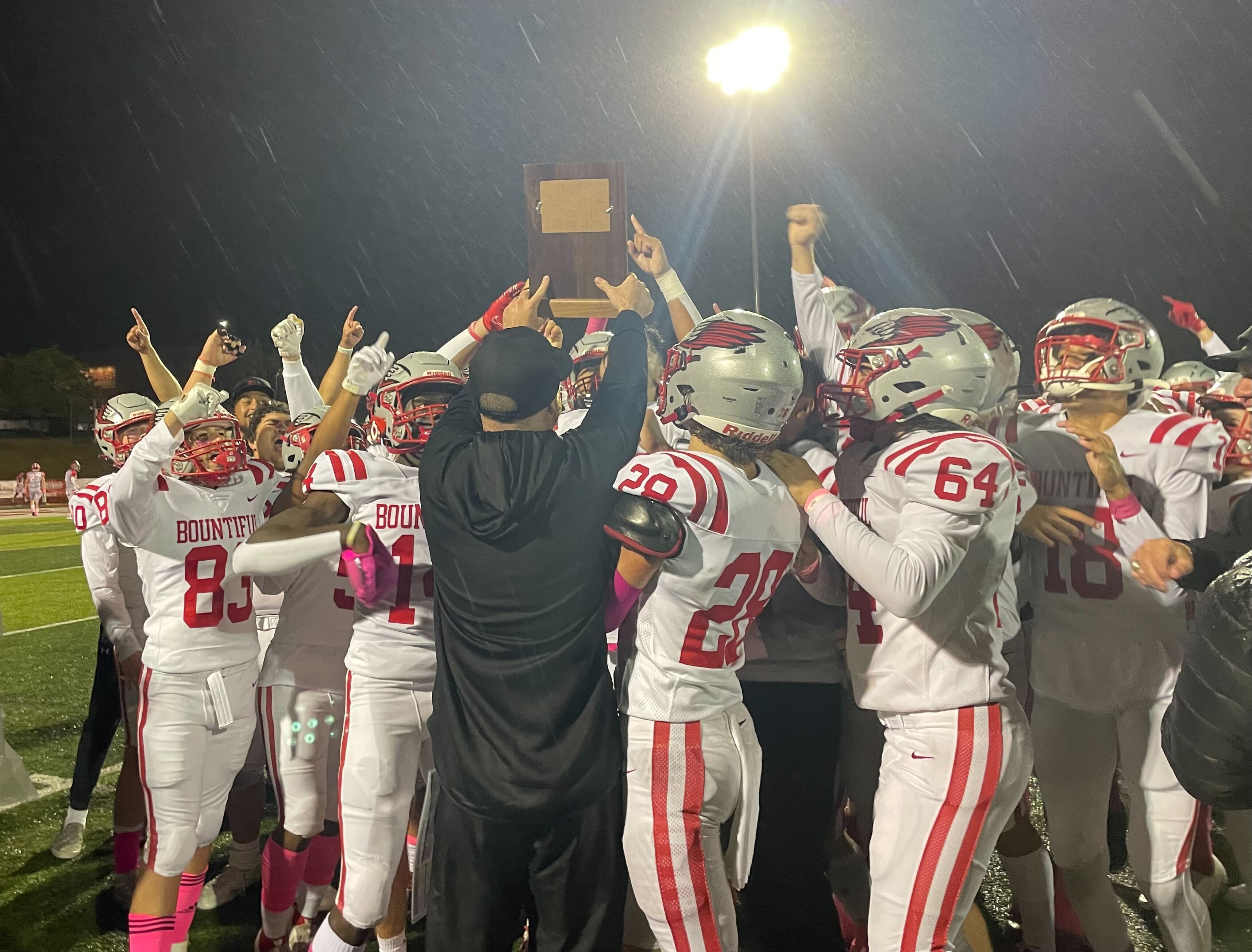 Bountiful celebrates a Region 5 title after a dominating 59-14 win over Northridge in Layton on Oct. 8, 2021.