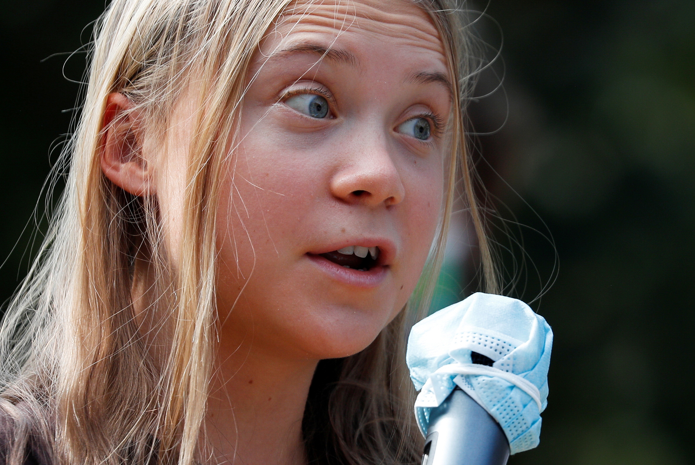 Climate activist Greta Thunberg speaks as she joins students holding a Fridays for Future climate strike while environment ministers meet ahead of Glasgow's COP26 meeting, in Milan, Italy, Oct. 1. A U.N. panel said on Monday it could not immediately rule on a complaint by Swedish teenager Greta Thunberg and others that state inaction on climate change violates children's rights.