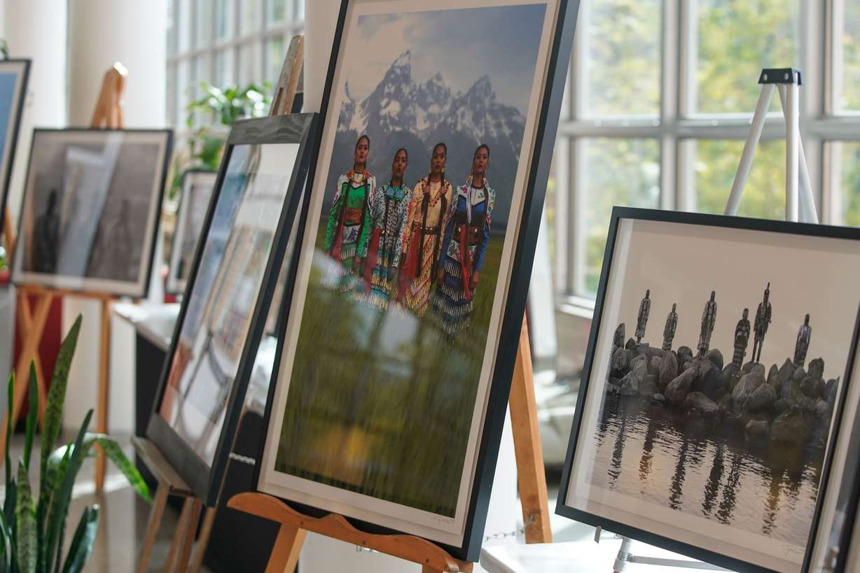Photographs recognizing Indigenous Peoples Day are displayed during a gallery stroll at the University of Utah's A. Ray Olpin Union on Monday. The photos are by Matika Wilbur and Vicki Eagle, of Native and Indigenous People in the United States.