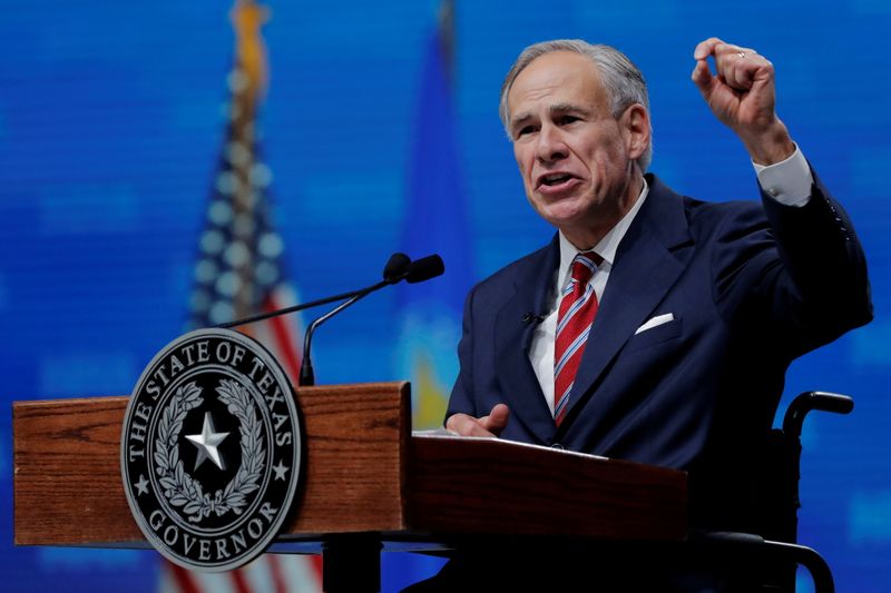 Texas Governor Greg Abbott speaks at the annual National Rifle Association convention in Dallas, Texas, on May 4, 2018. Abbott, responding to what he called "bullying" by the Biden Administration, on Monday barred all COVID-19 vaccine mandates in the state by any entity, including private employers.