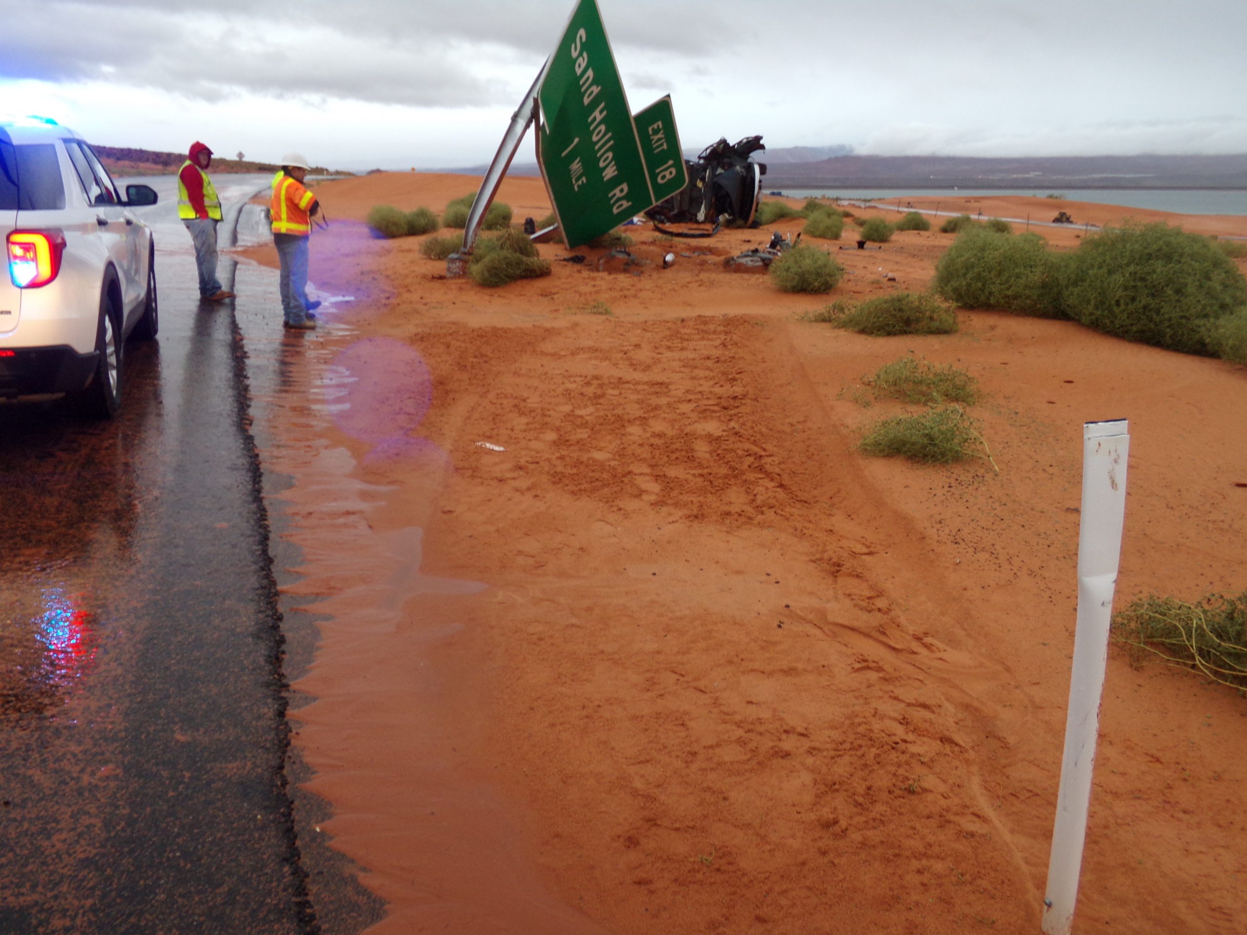 A driver died Tuesday after crashing on a muddy road near Sand Hollow Reservoir, troopers said.