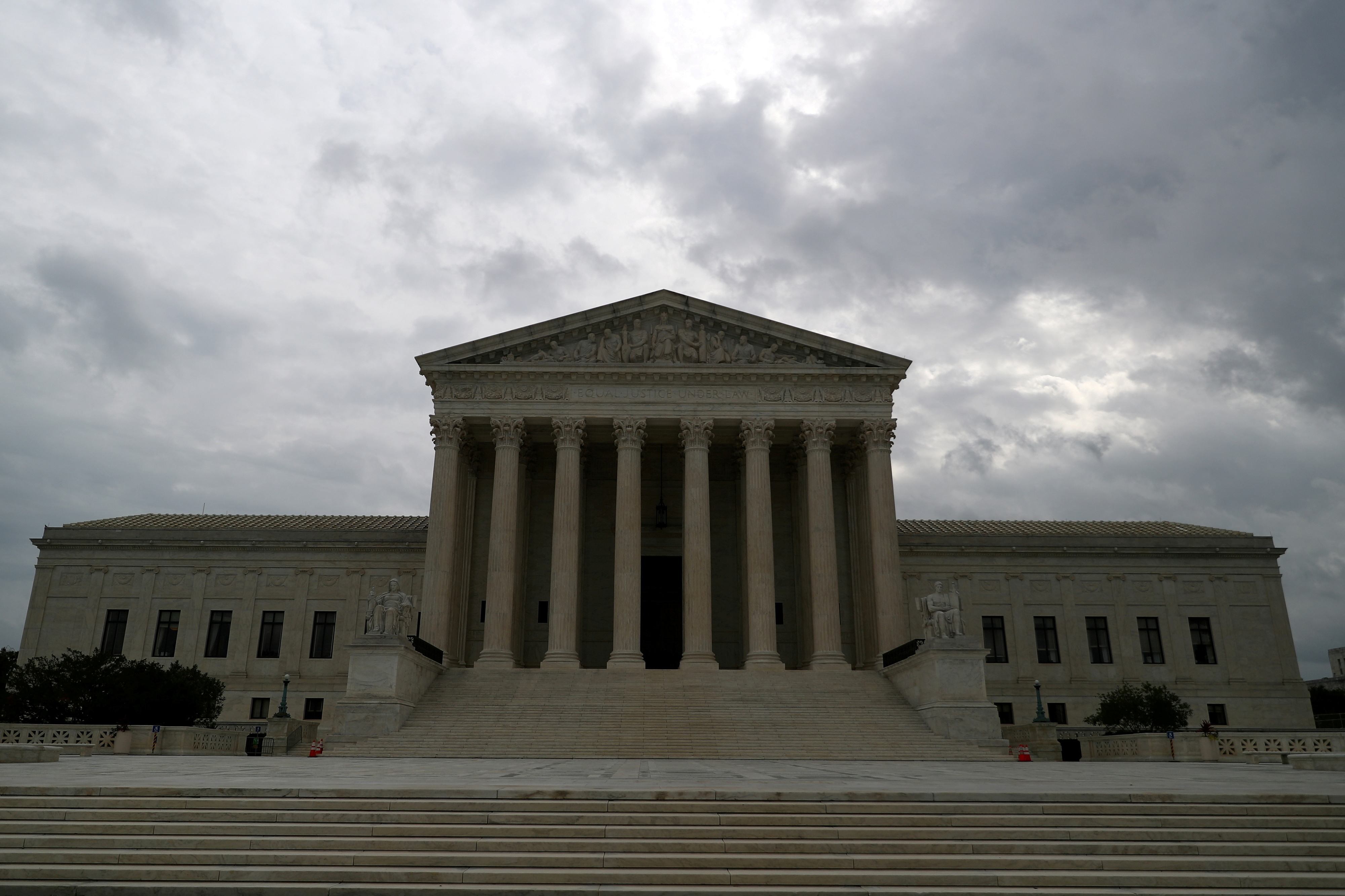 Storm clouds roll in over the U.S. Supreme Court in Washington on Sept. 1. Supreme Court justices on Wednesday leaned toward reinstating convicted Boston Marathon bomber Dzhokhar Tsarnaev's death sentence for his role in the 2013 attack that killed three people and wounded more than 260 others.
