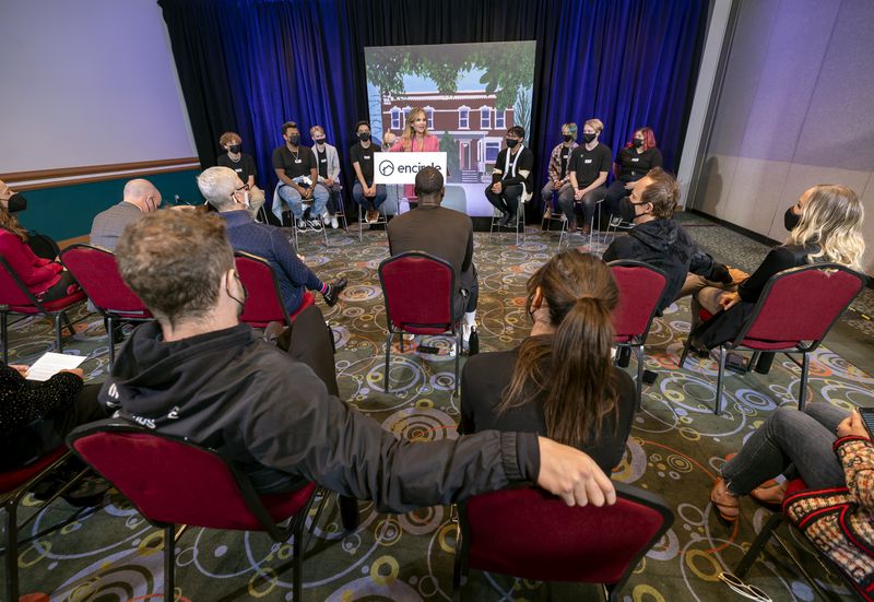 Encircle founder and CEO Stephenie Larsen speaks during a press conference at the Silicon Slopes Summit at the Salt Palace
in Salt Lake City on Wednesday.