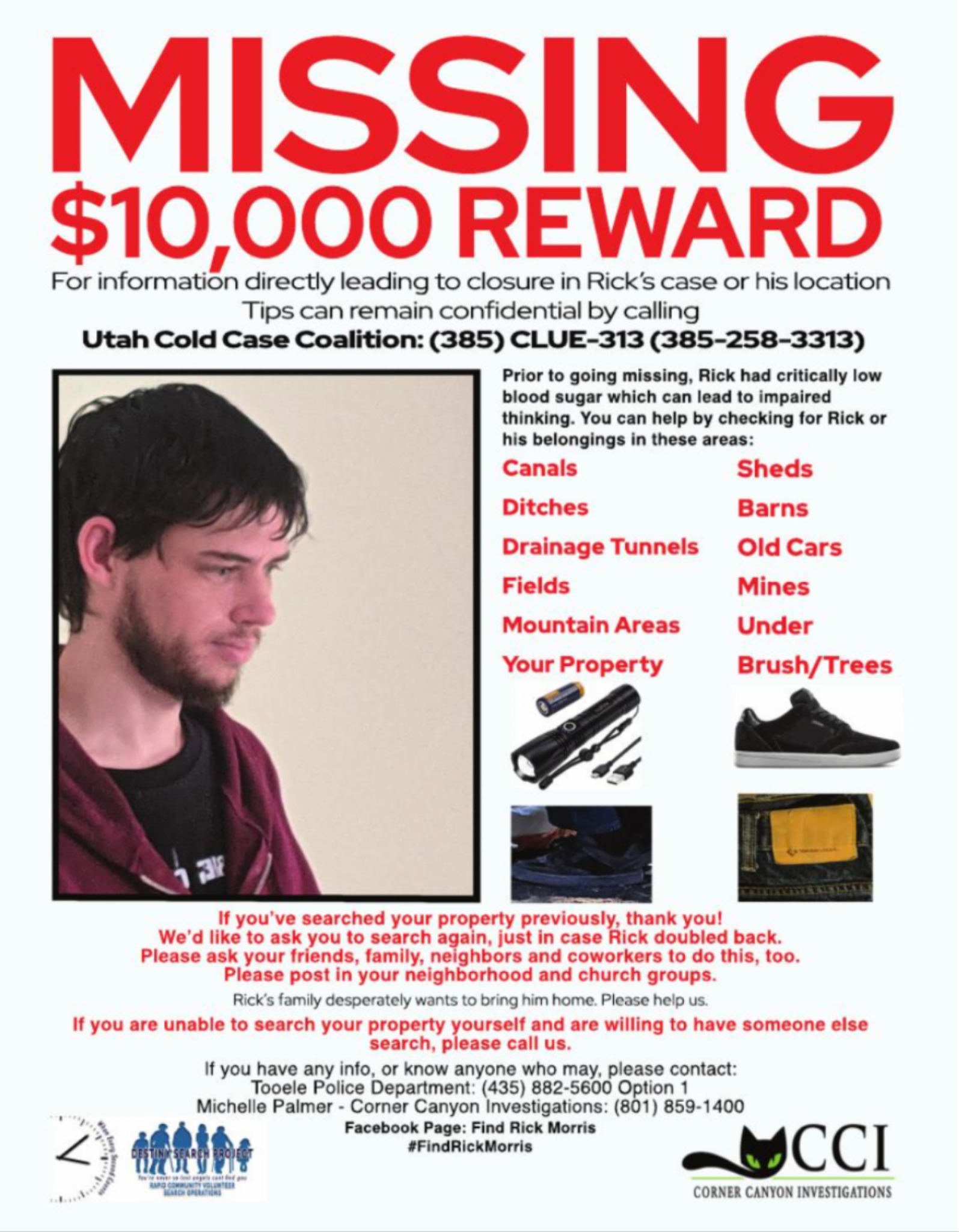 The Utah Cold Case Coalition announced a $10,000 reward for finding a missing Tooele man with diabetes. 