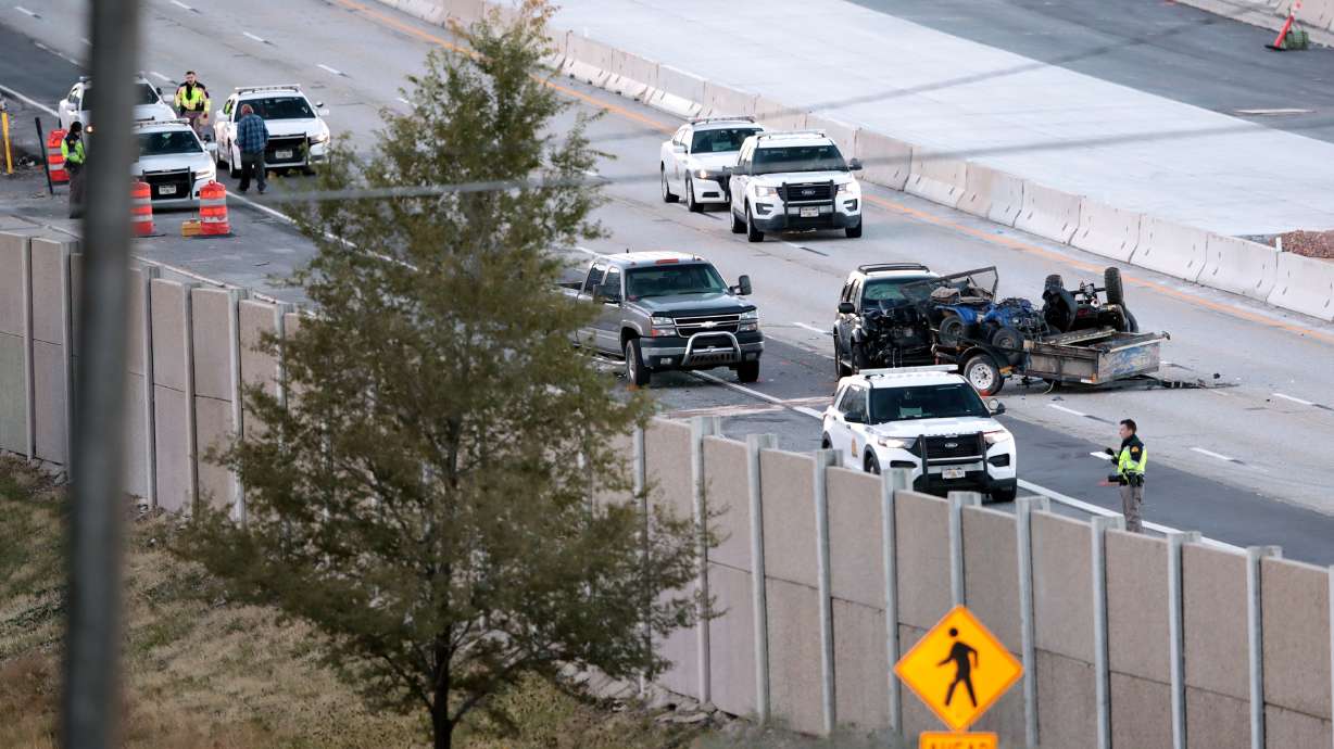 Highway Patrol Troopers investigate a fatal accident on I-215 near 3500 south in Salt Lake City on Friday. The Utah Highway Parol says a man who was involved in an accident and had just gotten out of his vehicle when he was hit.