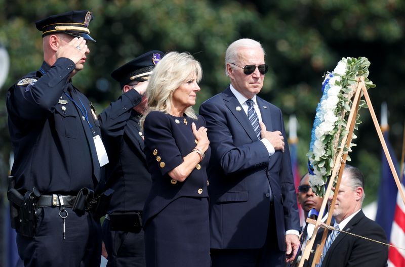 U.S. President Joe Biden and first lady Jill Biden attend the 40th annual National Peace Officers' Memorial Service at the U.S. Capitol in Washington, D.C., Saturday.