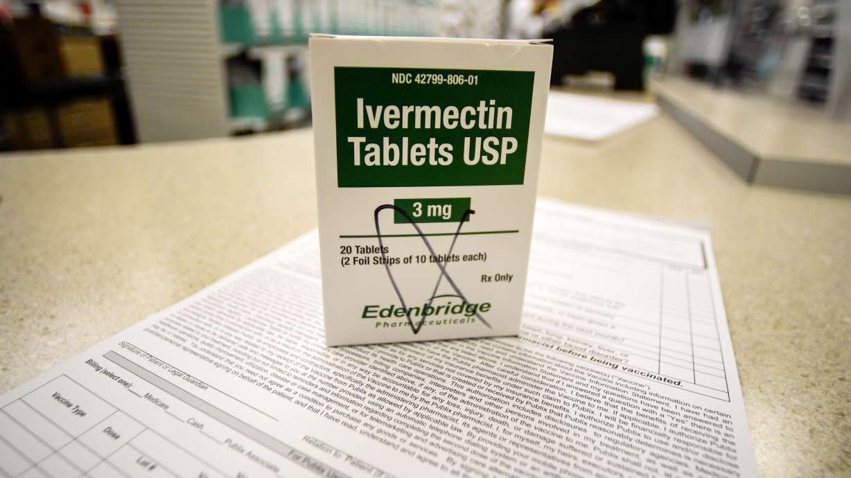 A box of ivermectin is shown in a pharmacy on Sept. 9, 2021, in Georgia. At least two dozen lawsuits have been filed by people seeking to force hospitals to give their COVID-stricken loved ones ivermectin, a drug for parasites that has been promoted by conservative commentators as a treatment despite a lack of conclusive evidence that it helps people with the virus.