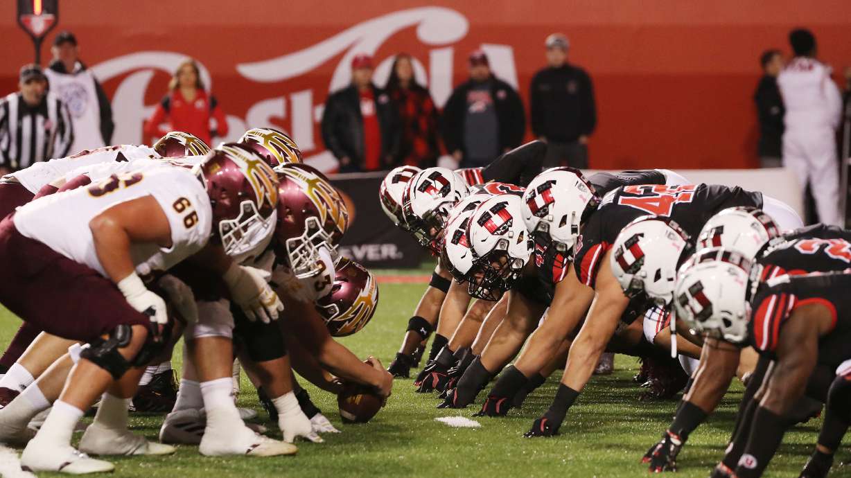 Utah Utes and Arizona State Sun Devils line up in Salt Lake City on Saturday, Oct. 16, 2021.