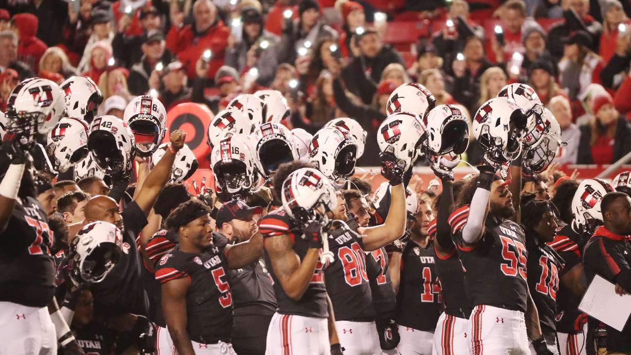 Ute Aaron Lowe is honored in Salt Lake City on Saturday, Oct. 16, 2021. Utah won 35-21.