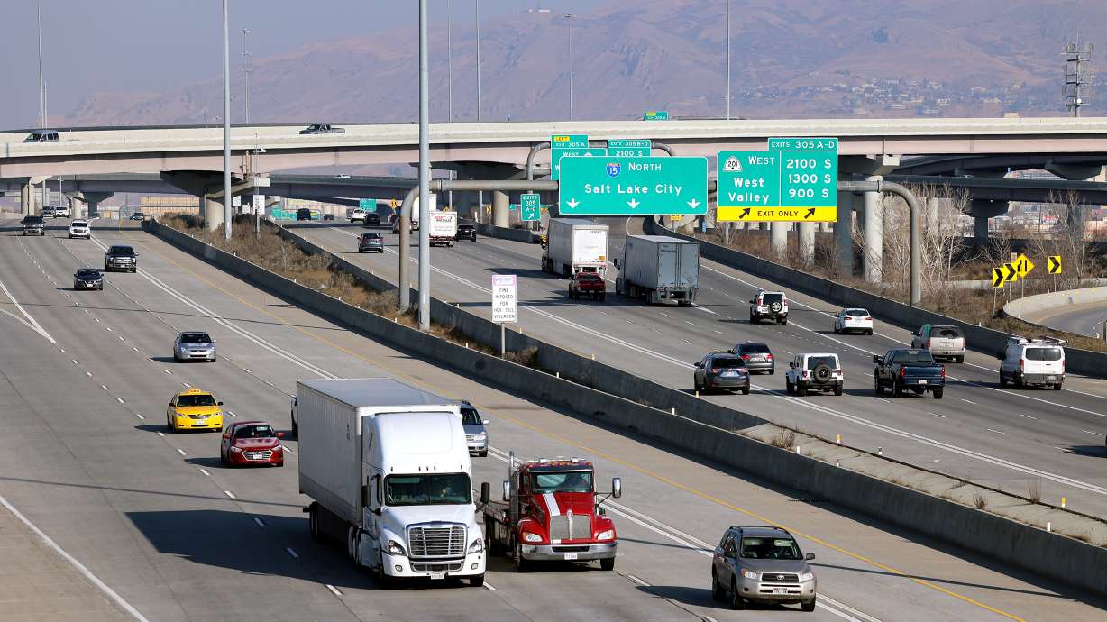 Traffic moves along I-15 in Salt Lake City on Jan. 11. Police on Wednesday arrested a man accused of firing a gun at I-15 motorists on multiple occasions.