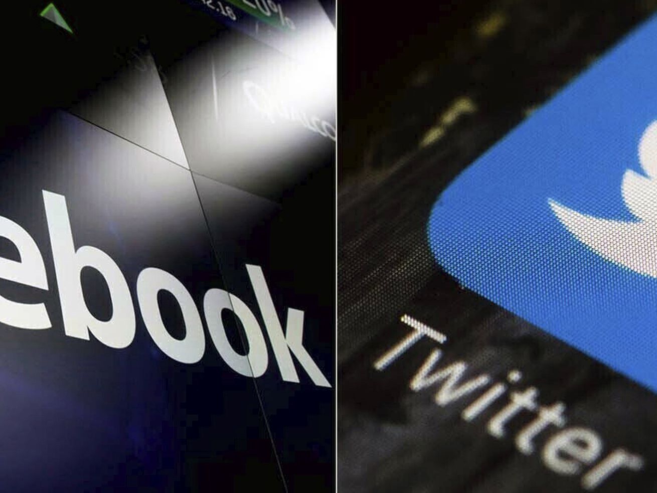 This combination of photos shows logos for social media platforms Facebook and Twitter.