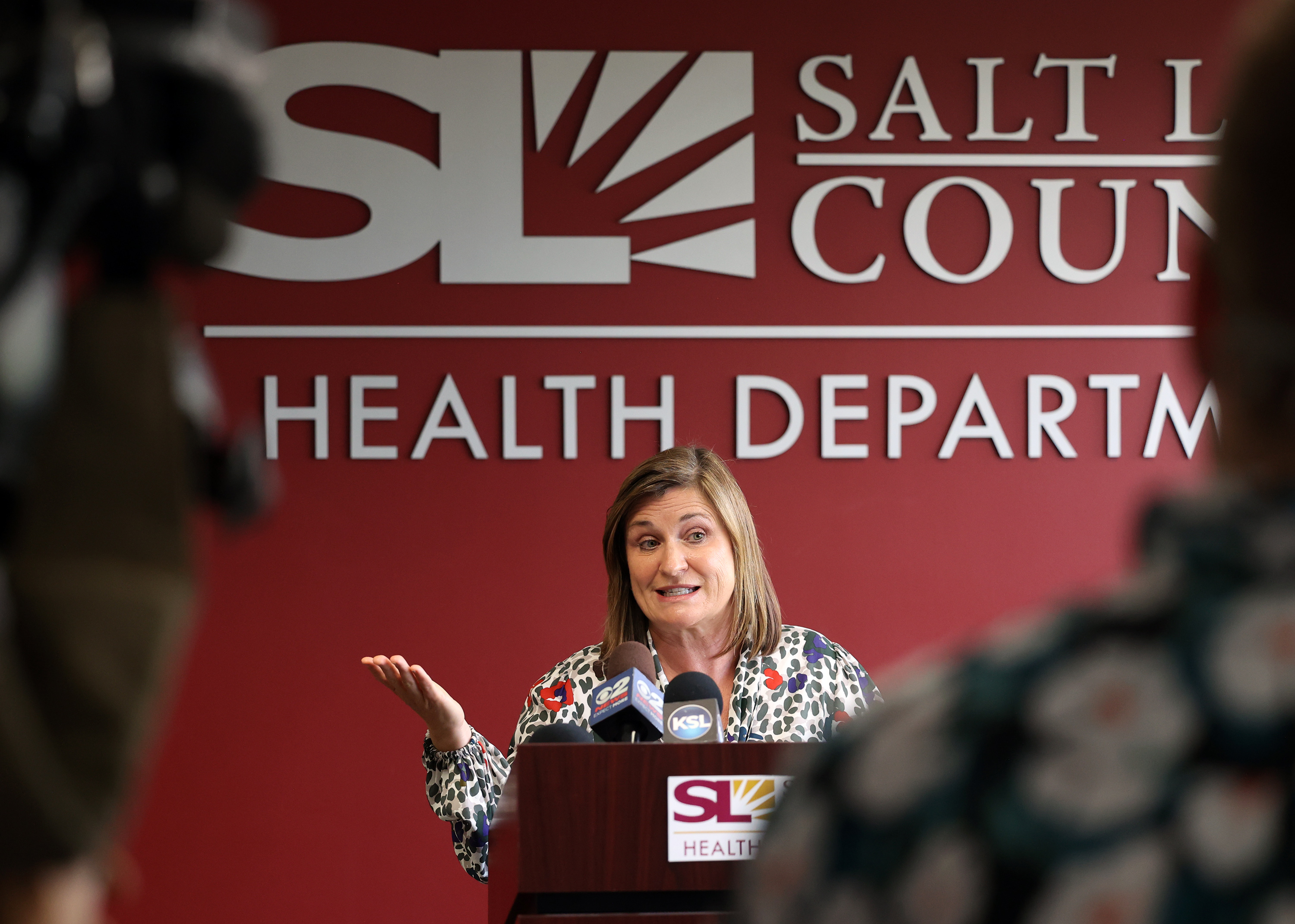 Salt Lake County Mayor Jenny Wilson discusses schoolchildren and masks at the Salt Lake County Government Center in Salt Lake City on Aug. 10. Wilson on Thursday announced her plans for the use of $64.3 million in federal pandemic funding along with the 2022 budget to help the community continue its pandemic recovery. 