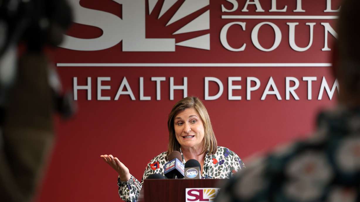 Salt Lake County Mayor Jenny Wilson discusses schoolchildren and masks at the Salt Lake County Government Center in Salt Lake City on Aug. 10. Wilson on Thursday announced her plans for the use of $64.3 million in federal pandemic funding along with the 2022 budget to help the community continue its pandemic recovery.