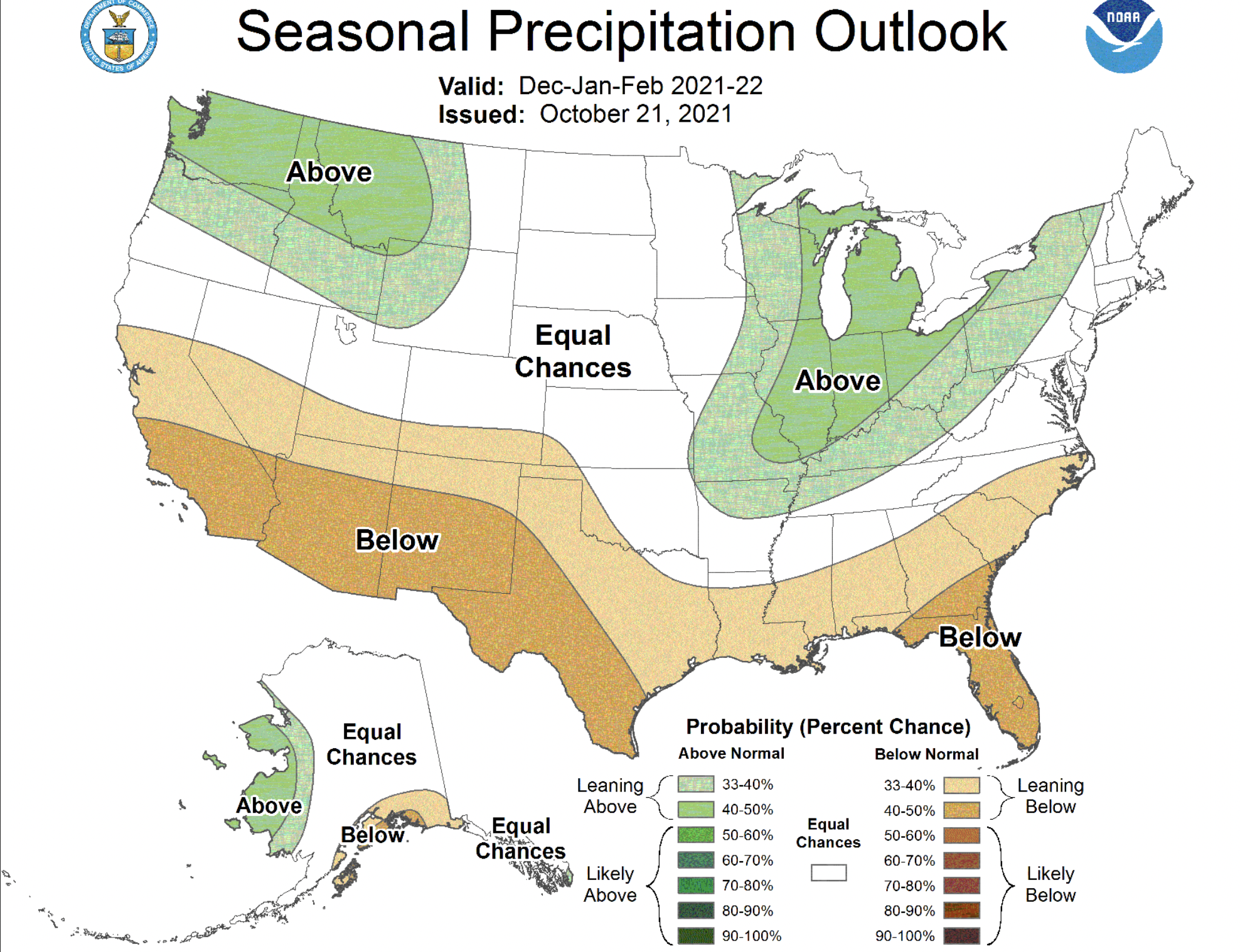 A map released Thursday showing probability for precipitation across the United States for the upcoming meteorological winter. Most of Utah is listed as "equal chance," meaning it's unclear yet if it will be a wet or dry winter.