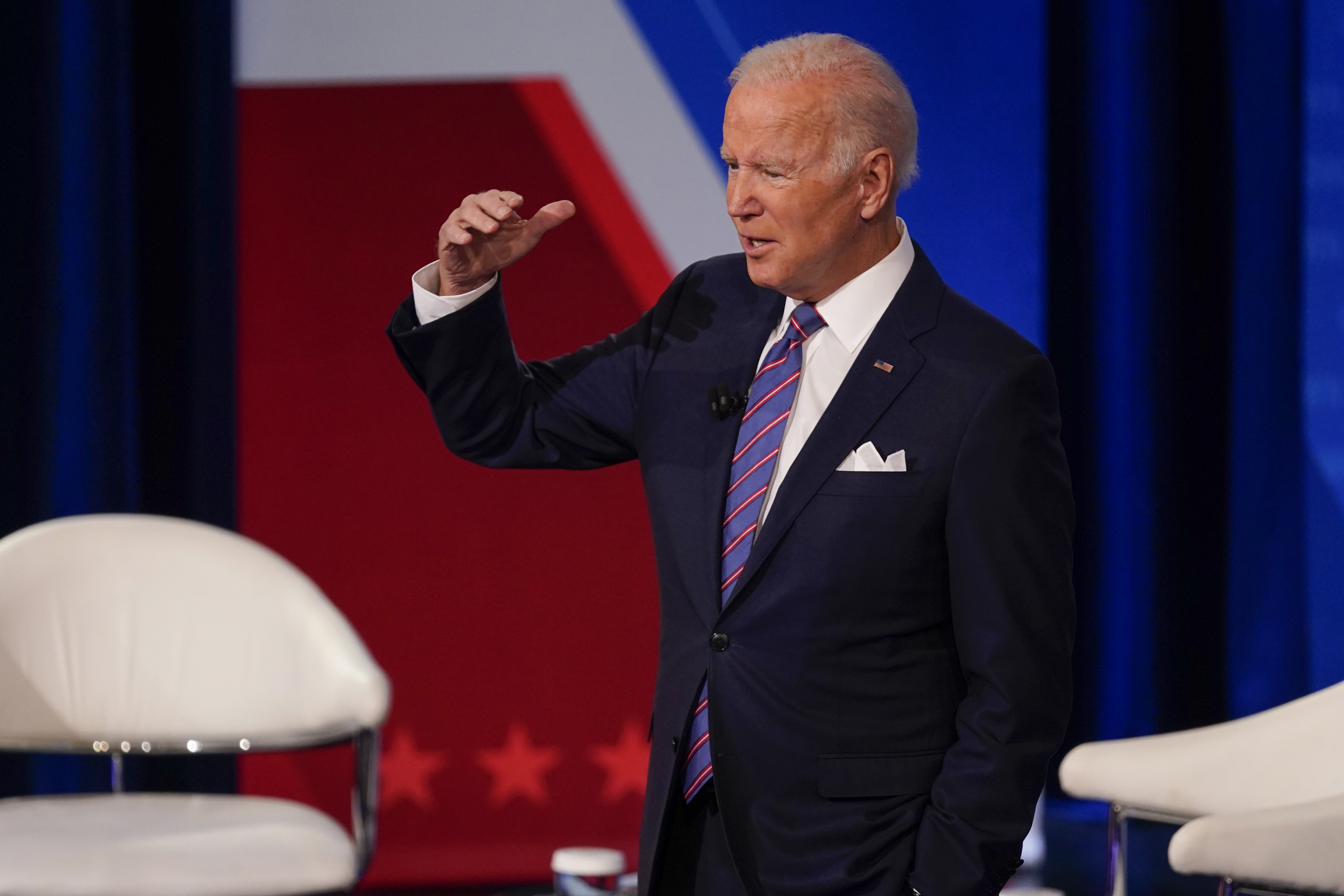 President Joe Biden participates in a CNN town hall at the Baltimore Center Stage Pearlstone Theater, Thursday, in Baltimore. 