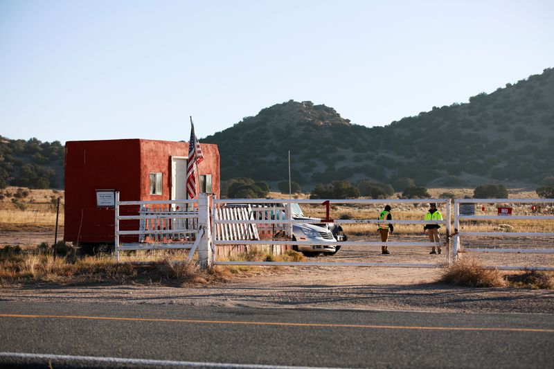A view of the entrance to Bonanza Creek Ranch where Hollywood actor Alec Baldwin fatally shot a cinematographer and wounded a director when he discharged a prop gun on the movie set of the film "Rust" in Santa Fe, New Mexico, Friday.