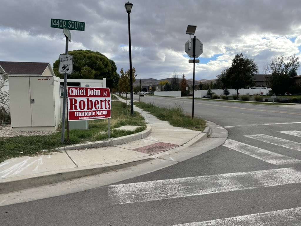 A campaign sign is displayed in Bluffdale for former Fire Chief John Roberts. More than a year after receiving three whistleblower complaints, Bluffdale officials now say they will investigate allegations against Roberts just weeks ahead of the election.