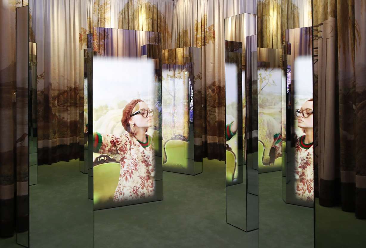 A view of a Gucci advertisement campaign selected for an exhibition to celebrate the vision of Gucci's creative director Alessandro Michele at the Gucci Garden Archetypes, in Florence, Italy.