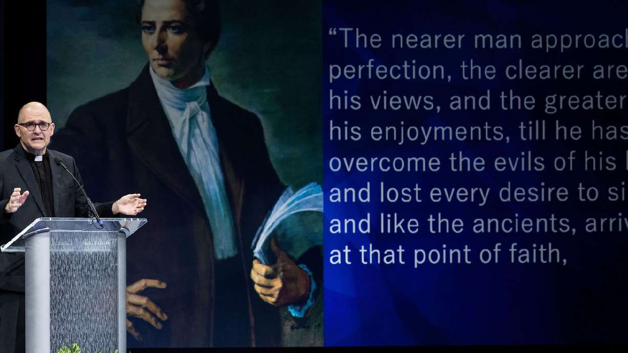 The Rev. Dr. Andrew Teal delivers a forum address at
Brigham Young University on Tuesday in Provo.