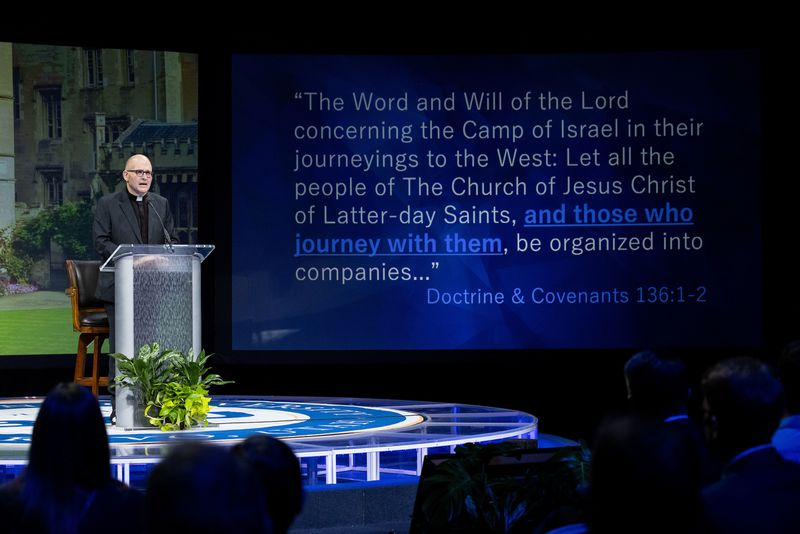 The Rev. Dr. Andrew Teal delivers a forum address at
Brigham Young University on Tuesday in Provo.