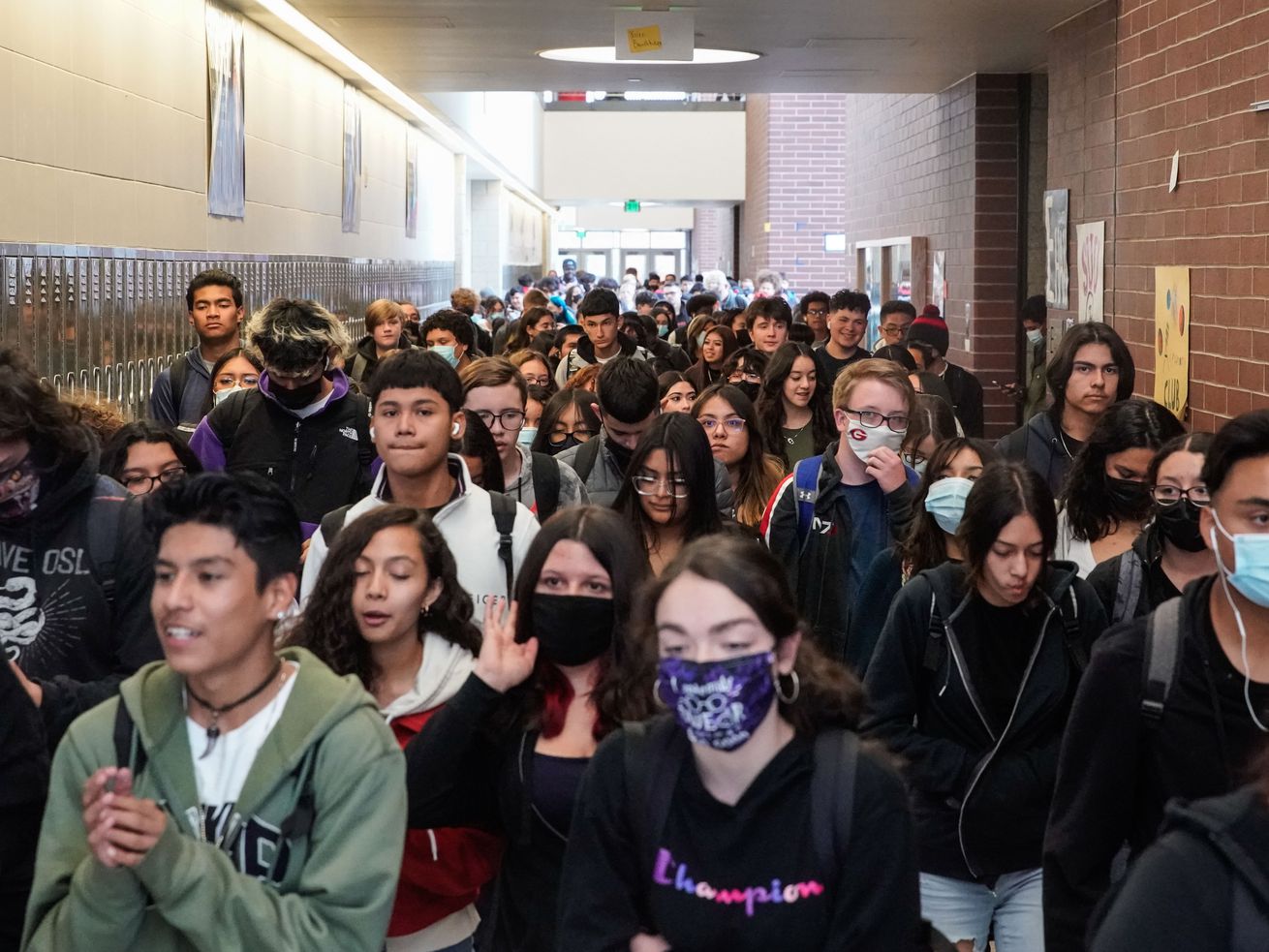 Students walk along the hallway during lunch break at Granger High School in West Valley City on Tuesday. The school is serving more than 3,400 learners this fall, according to the latest state enrollment figures.