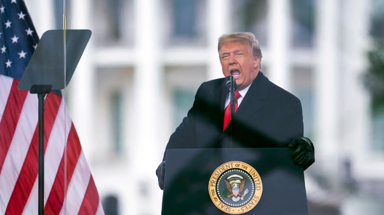 In this Jan. 6, 2021, file photo, then-President Donald Trump speaks during a rally protesting the Electoral College certification of Joe Biden as president in Washington.