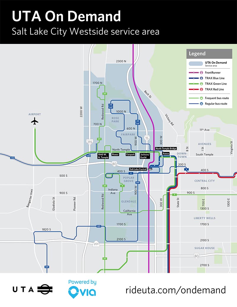 A map showing the service area for UTA on Demand in Salt Lake City's Westside.