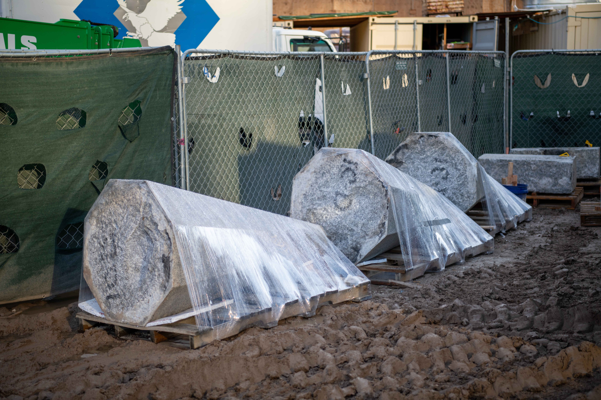 Finials and stones that must be removed from the towers as part of the renovation process are carefully cataloged and labeled and wait to be moved to safe storage, in Salt Lake City in October.
