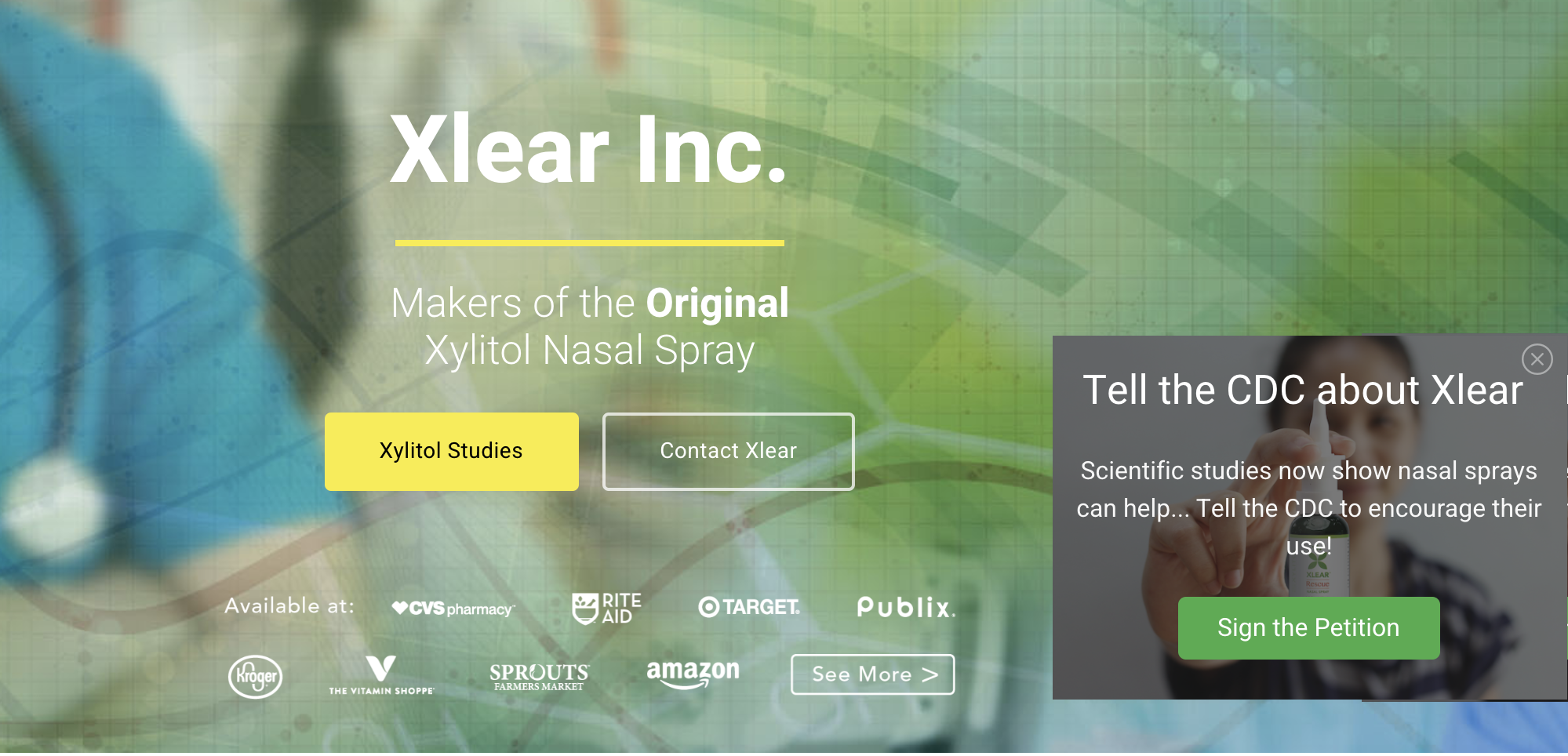 The Xlear Inc. website, seen in this screenshot Thursday, has a link to a Change.org petition to the CDC asking for guidance on nasal sprays. The Federal Trade Commission is suing Xlear over claims its nasal sprays can stop COVID-19. 