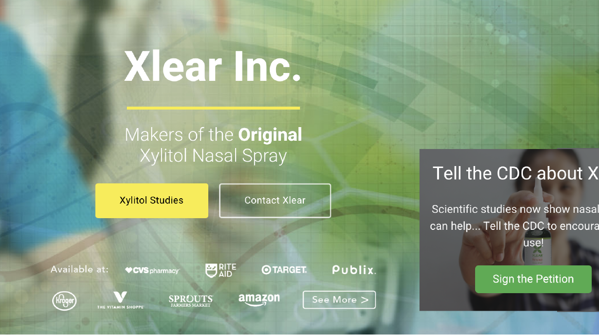 The Xlear Inc. website, seen in this screenshot Thursday, has a link to a Change.org petition to the CDC asking for guidance on nasal sprays. The Federal Trade Commission is suing Xlear over claims its nasal sprays can stop COVID-19.