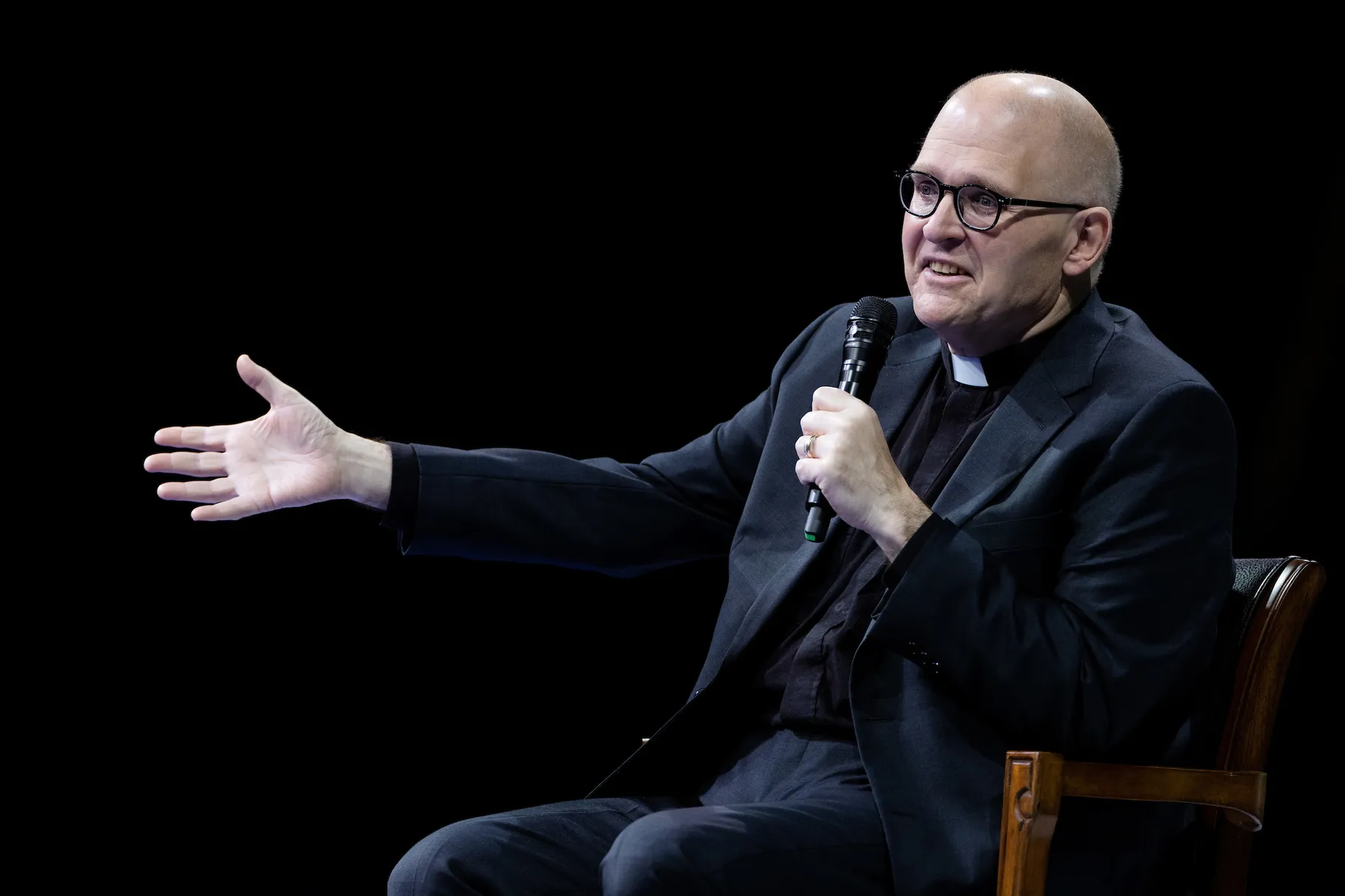 The Rev. Dr. Andrew Teal answers questions after his forum address at Brigham Young University on Tuesday in Provo.