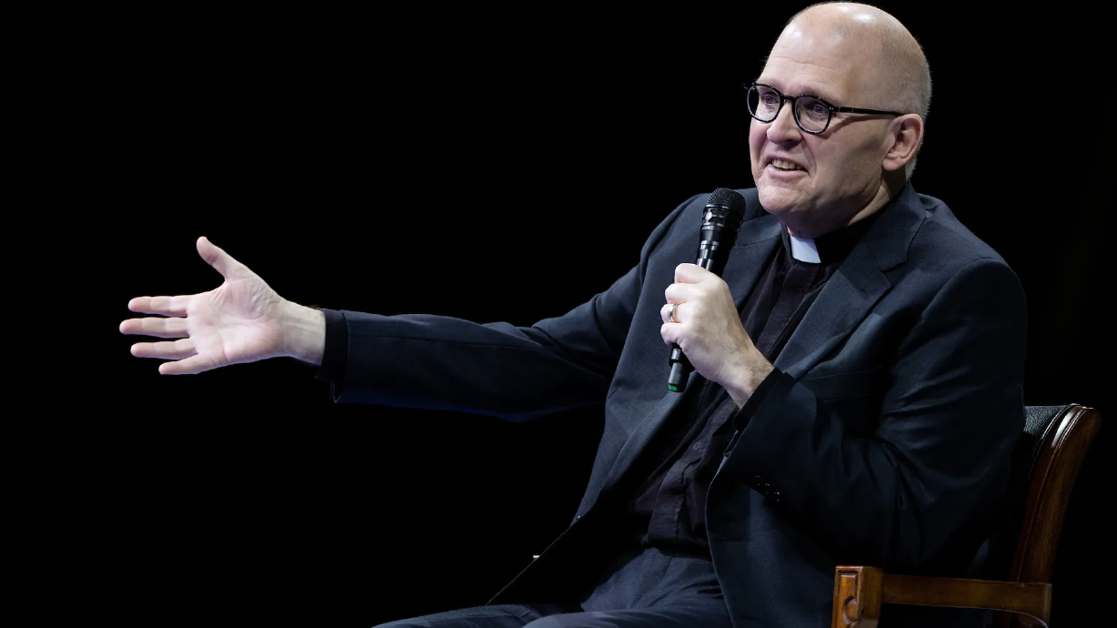 The Rev. Dr. Andrew Teal answers questions after his forum address at Brigham Young University on Tuesday in Provo.