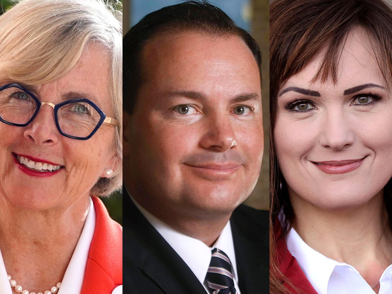Former state lawmaker Becky Edwards, left, Sen. Mike
Lee, and communications, public policy and campaign strategist Ally
Isom.