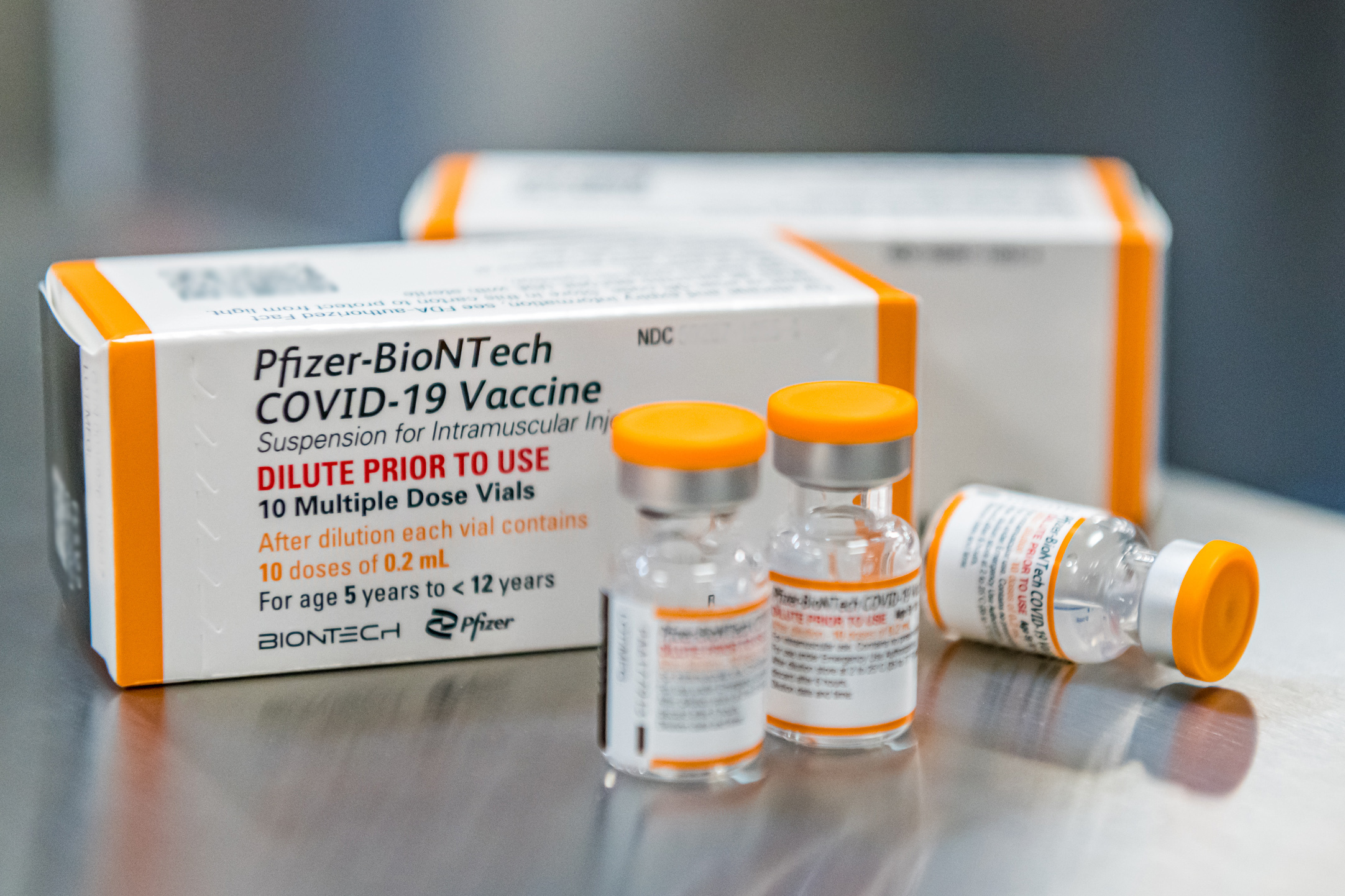 This October 2021 photo provided by Pfizer shows kid-size doses of its COVID-19 vaccine in Puurs, Belgium. U.S. health officials have given the final OK to Pfizer's COVID-19 vaccine for children as young as 5.