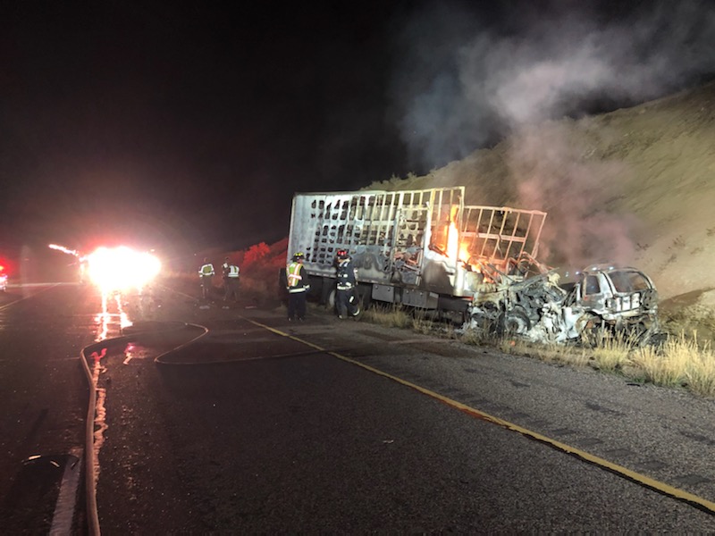 A Kia SUV was traveling the wrong way on I-70 when it hit a truck head-on in Grand County near the Colorado border on Sunday, according to the Utah Highway Patrol. Both vehicles burst into flames after the collision. The driver of the Kia, Jody M. Love, 43, of Ferguson, North Carolina, was killed.