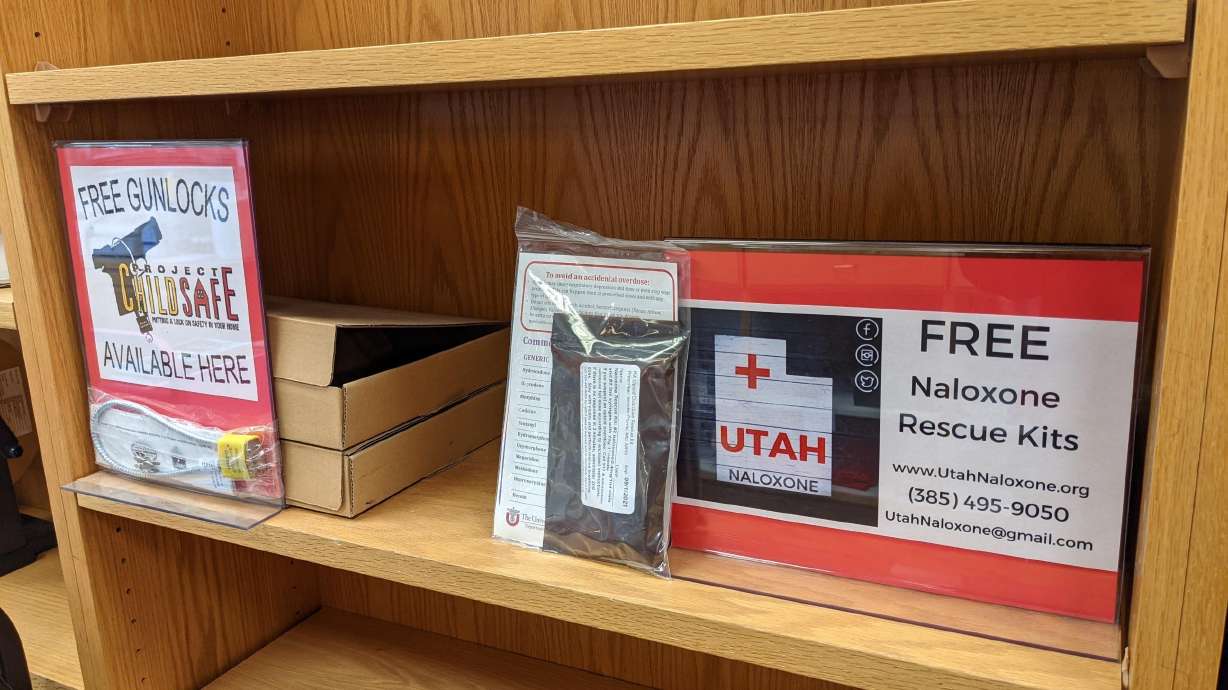 In recent years, libraries have been a resource for things that not only enrich lives but save them. In most Salt Lake and Utah county libraries, gun locks and naloxone kits like these at Spanish Fork Library Library are available to those who need them with no questions asked.