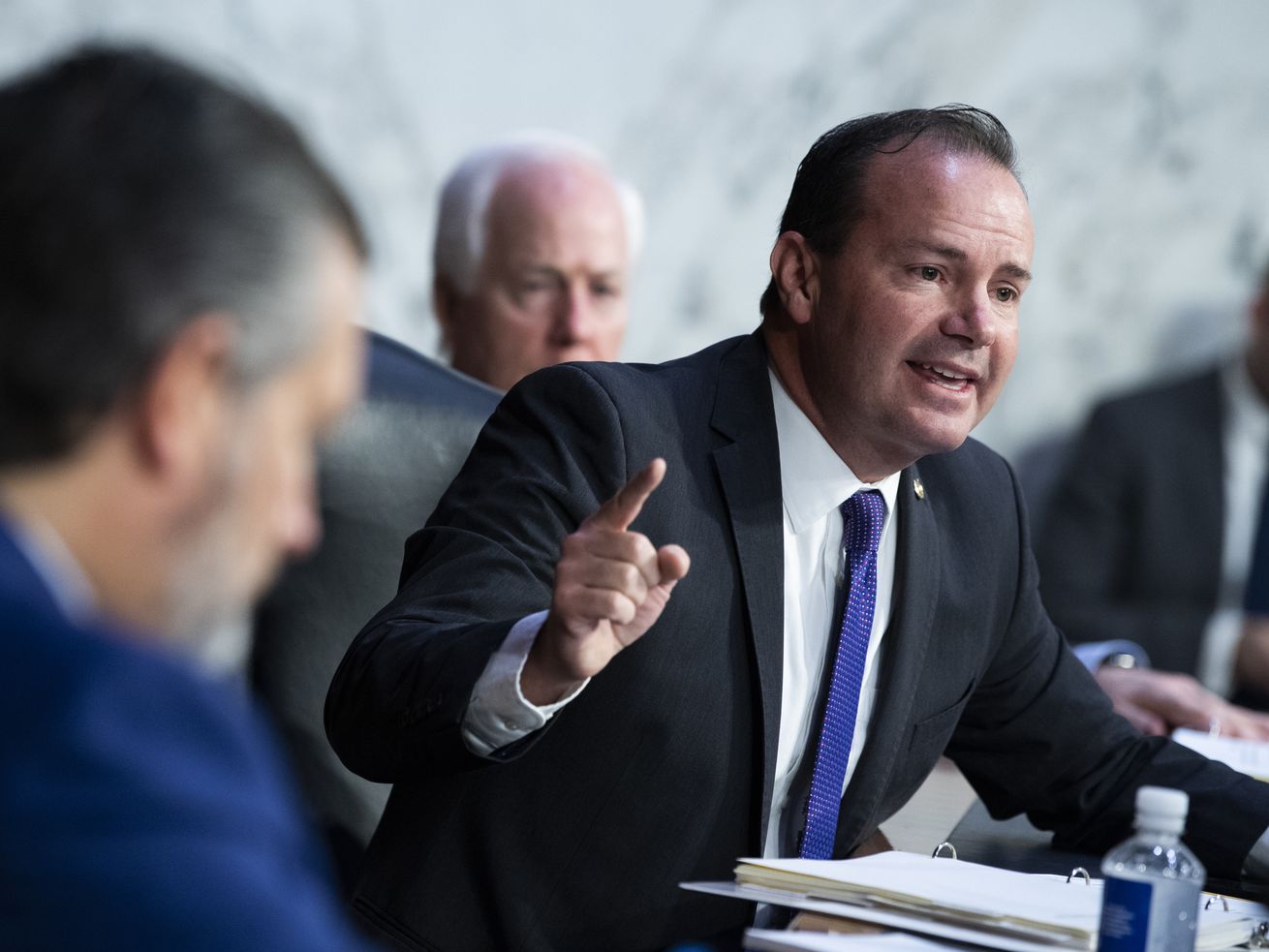Sen. Mike Lee, R-Utah, attends a Senate Judiciary
Committee hearing on Texas’ abortion law on Sept. 29, on Capitol Hill in Washington. Lee capped off his drive to
counter President Joe Biden’s COVID-19 vaccine mandate for large
businesses by comparing the "unabashed power grab” to President
Harry S. Truman’s attempt to seize U.S. steel mills for the Korean
War effort.