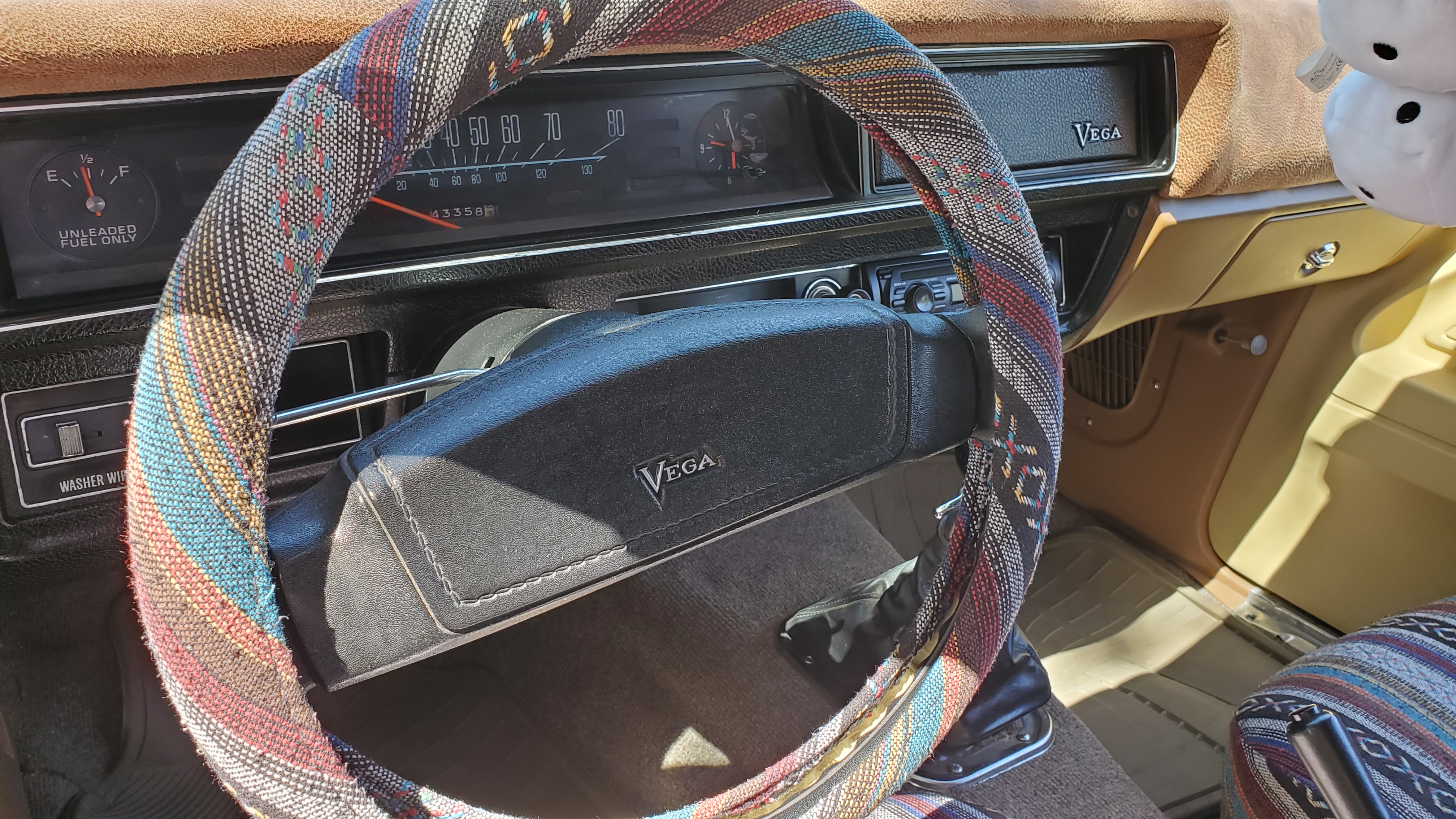 Interior of Doug and Jesse Beckstead's 1976 restored Chevrolet Vega wagon.