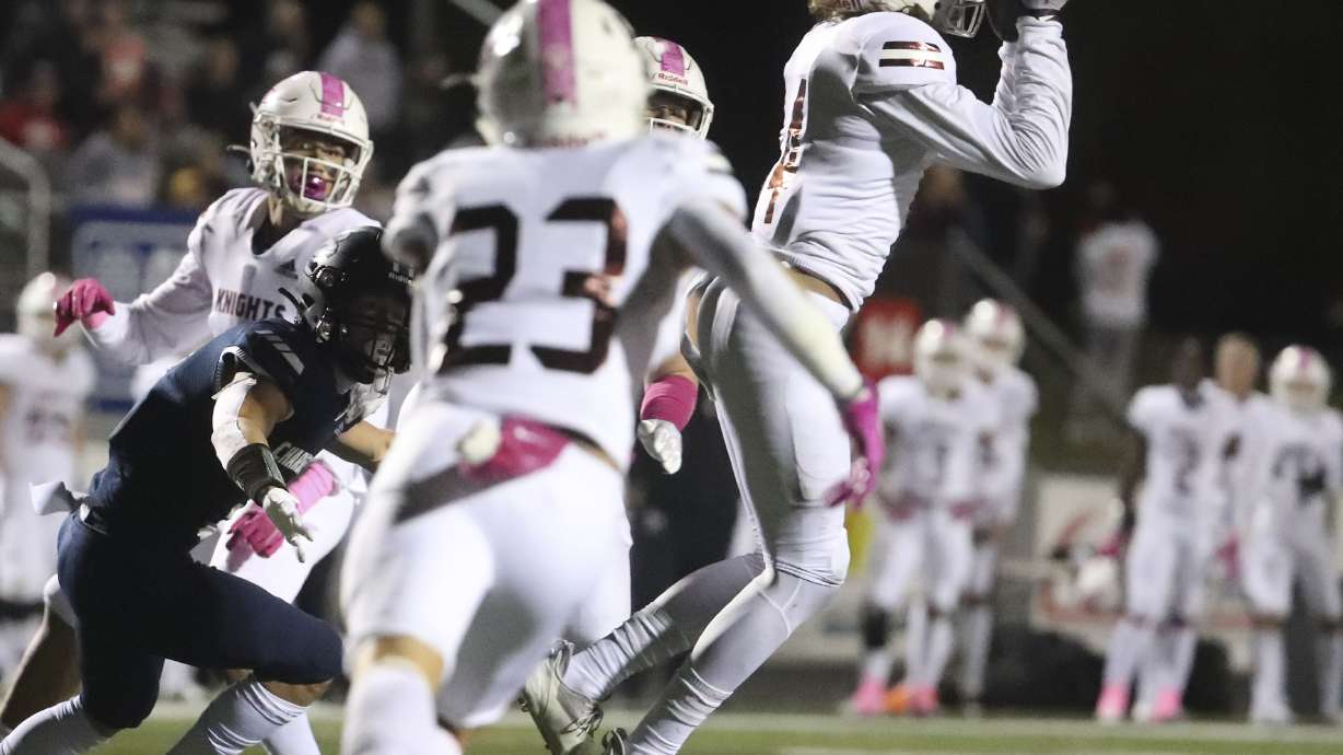 Lone Peak and Corner Canyon compete in a football game at Corner Canyon High School in Draper on Oct. 7, 2021. The Utah High School Activities Association is set to discuss allowing high school athletes to sign sponsorship deals.