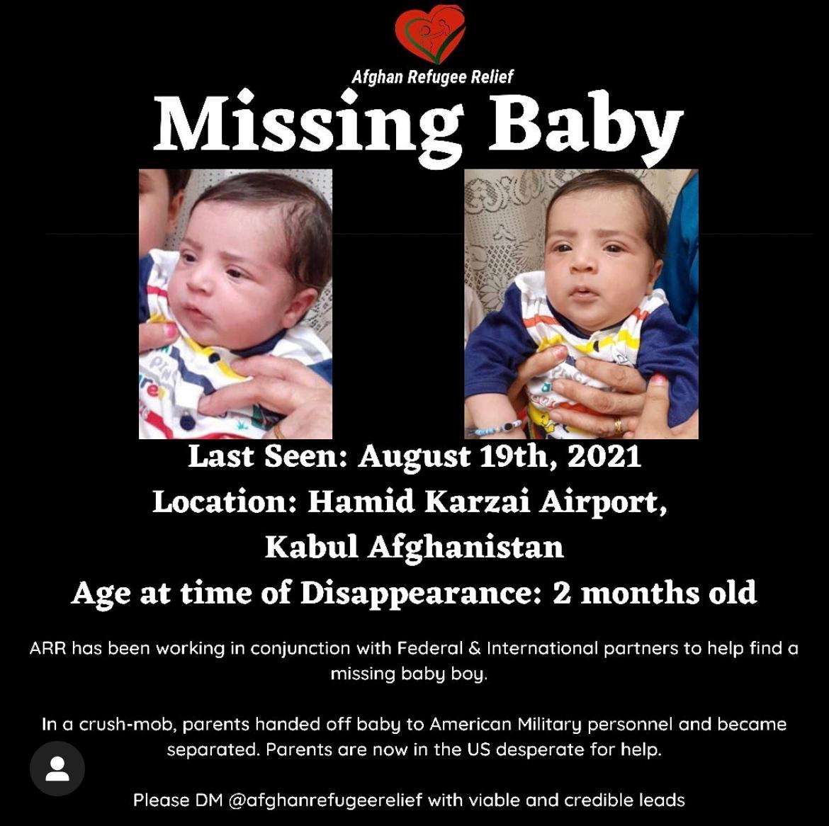 Sohail Ahmadi, around two-months-old, is seen in these handout pictures shown on a poster, taken in August 2021 in Kabul, Afghanistan. Sohail's parents Mirza Ali and his wife Suraya handed him over the fence to a U.S. soldier on August 19, 2021 in the chaos following the U.S. troop withdrawal and hasty evacuation at the Kabul Airport. But by the time the family got to the other side of the fence, the baby was nowhere to be found.