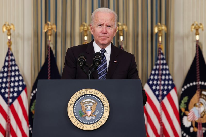 U.S. President Joe Biden looks on as he delivers remarks on the October jobs report at the White House in Washington, D.C., Friday.