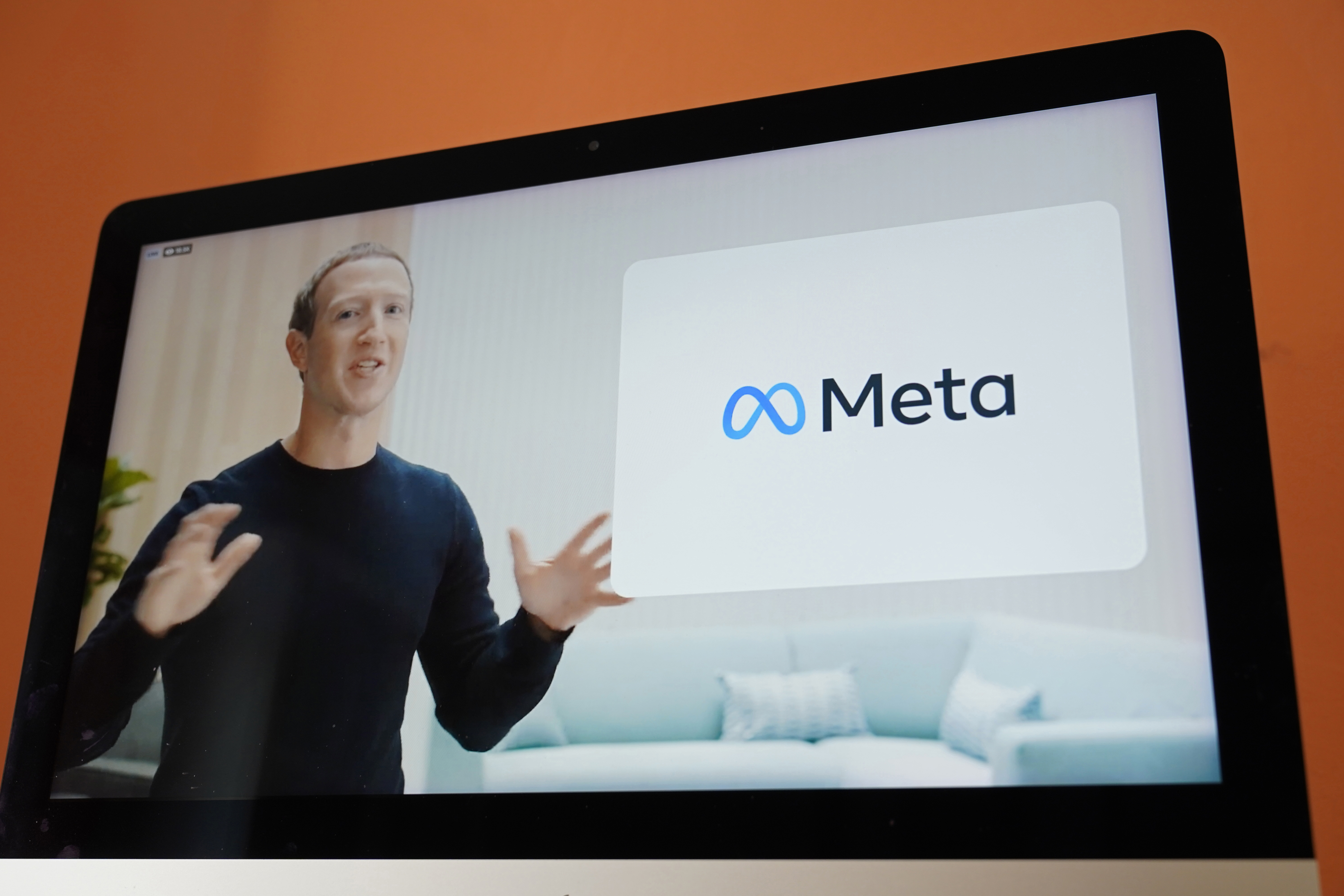Seen on the screen of a device in Sausalito, Calif., Facebook CEO Mark Zuckerberg announces the company's new name, Meta, during a virtual event on Thursday, Oct. 28. Zuckerberg promises that the virtual-reality “metaverse” he’s planning to build will “let you do almost anything.” 