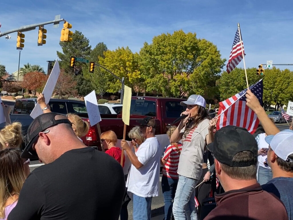 Michelle Tanner, who recently won a seat on the St. George City Council, works part time as a nurse at St. George Regional Hospital and joined the protest against the vaccine mandate in St. George on Saturday.