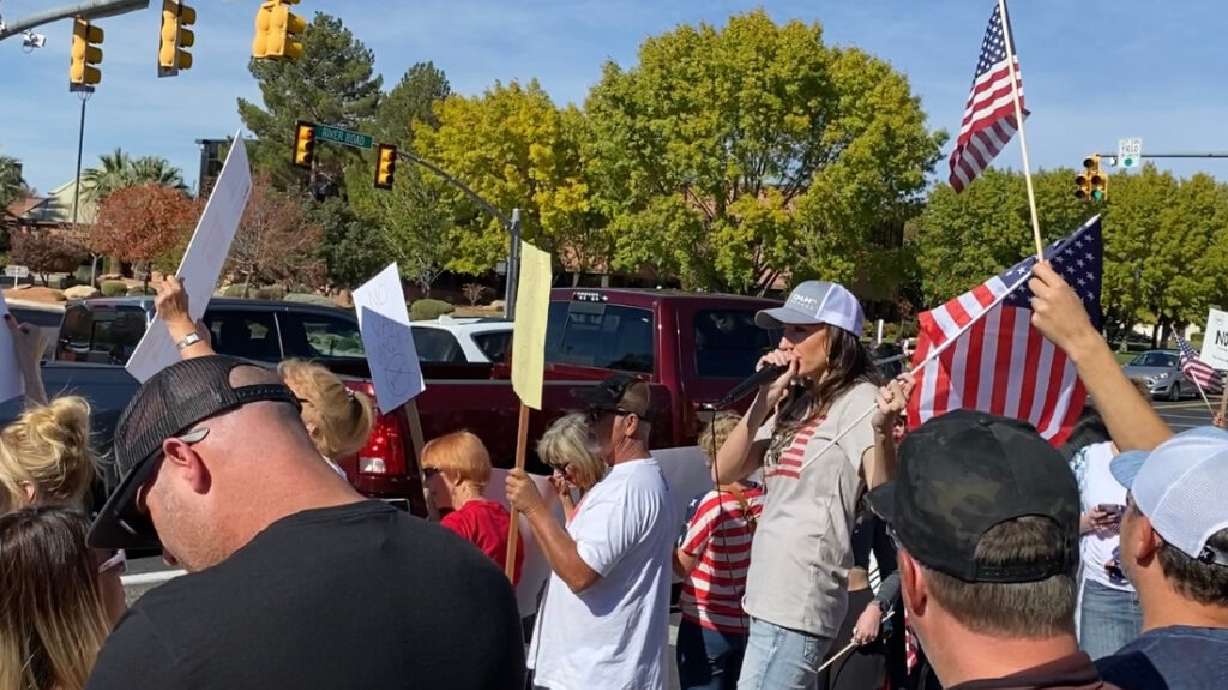 Michelle Tanner, who recently won a seat on the St. George City Council, works part time as a nurse at St. George Regional Hospital and joined the protest against the vaccine mandate in St. George on Saturday.