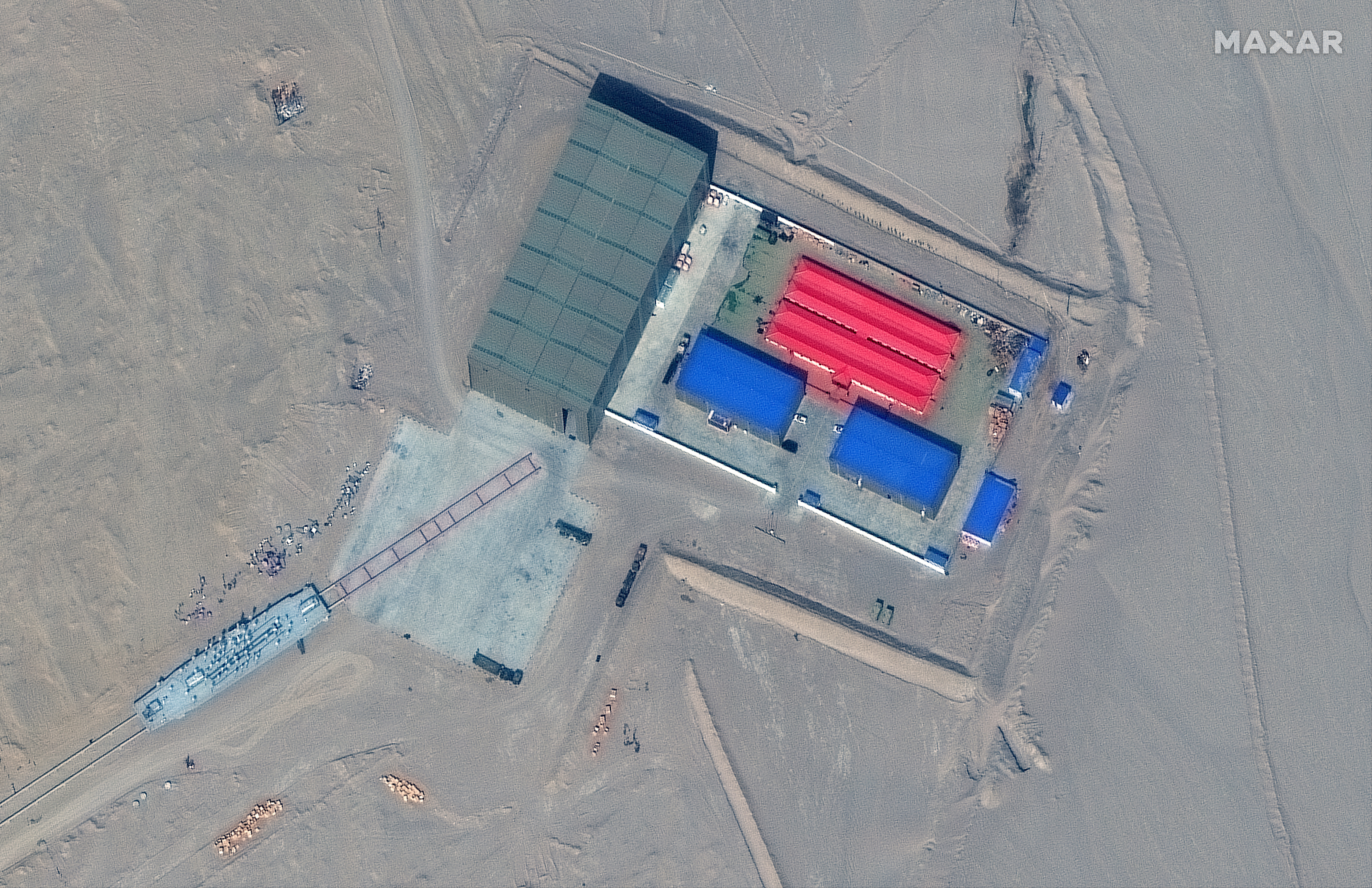 This image shows rail terminal and target storage building in Ruoqiang County, China, Oct. 7.